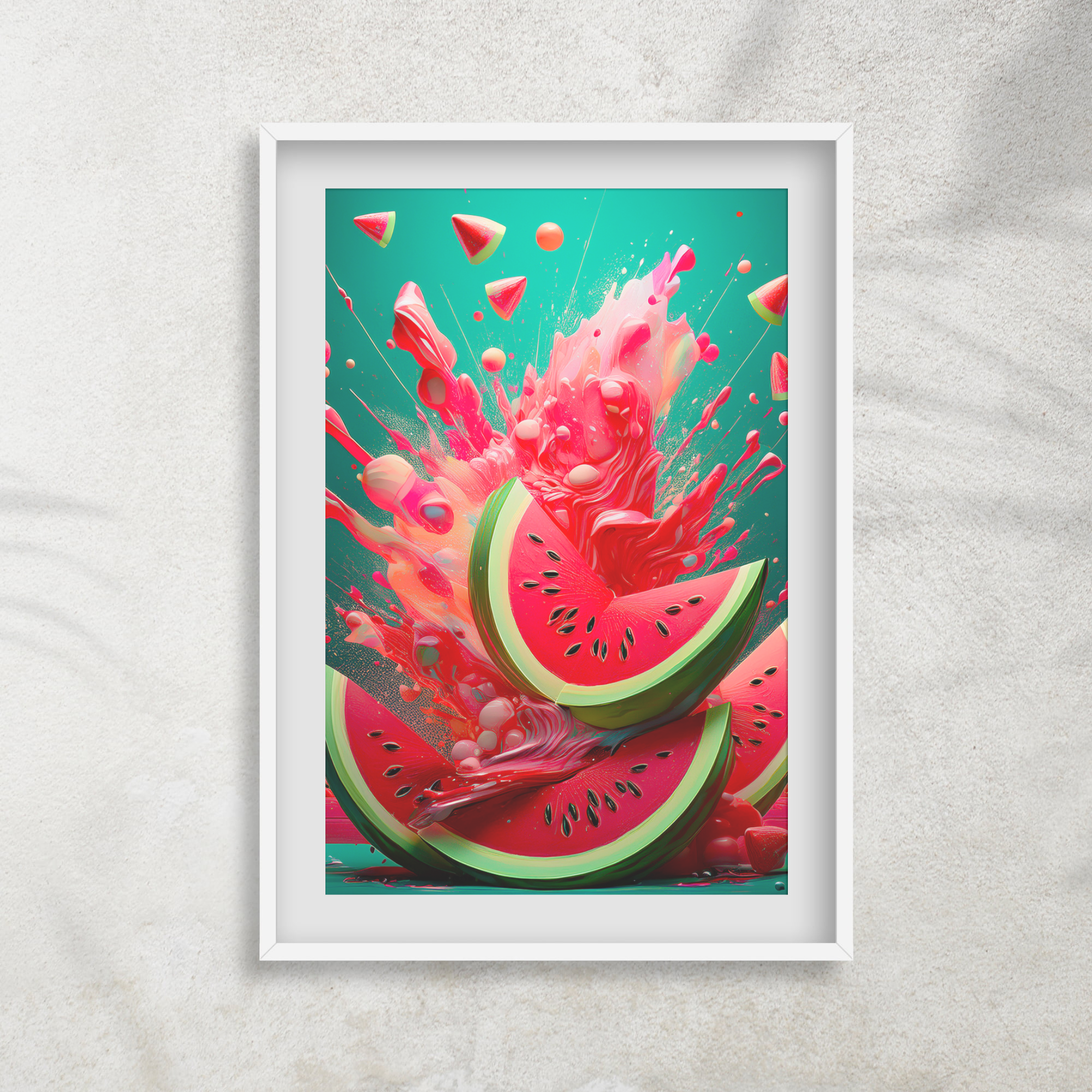 Watermelon Explosion Wall Art | Bold Summer Fruit Print | Vibrant Juice Splash Poster for Kitchen or Lounge