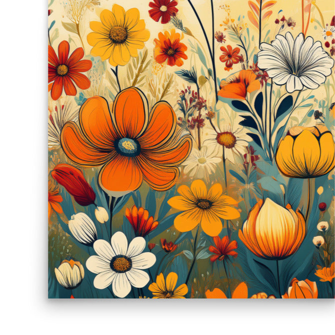 Pop Wildflower Meadow Art Print | Retro Floral Botanical Poster | Mami Makes Art Mami Makes Art
