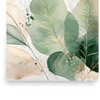 Abstract Botanical Watercolor Print | Green and Gold Leaf Wall Art | Modern Minimalist Plant Decor
