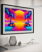 Sunwashed Tide – Retro 80s Synthwave Sunset Wall Art Mami Makes Art
