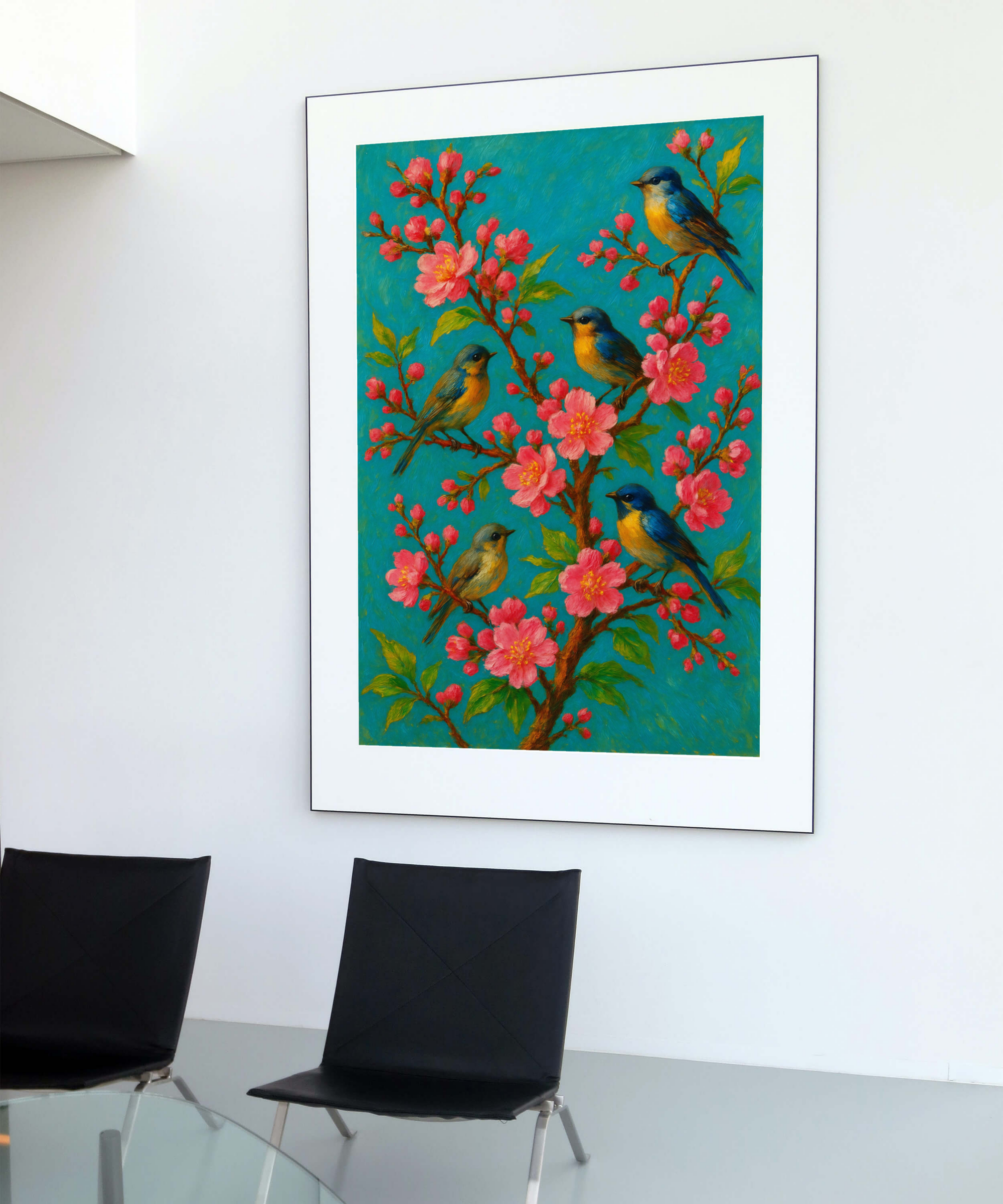 Chinoiserie Wall Art | Rococo Cherry Blossom Print | Vintage Pastel Bird Poster