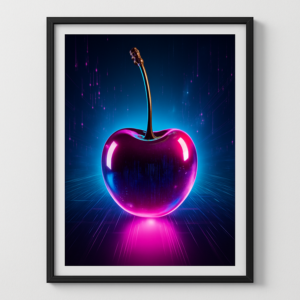 Cherry Coded – Neon Glitch Cyberpunk Wall Art Print Mama Makes Art