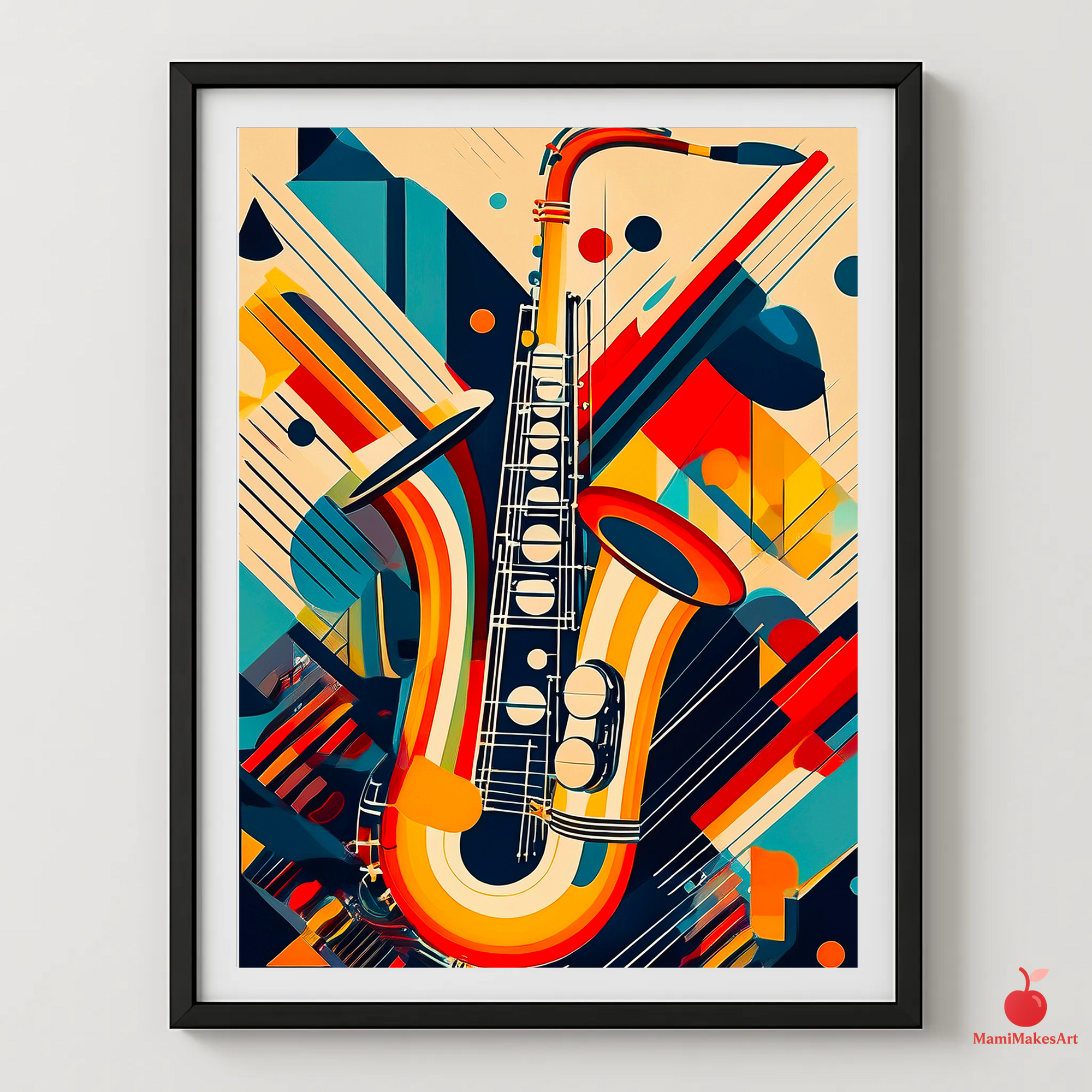 Geometric Jazz Art Print | Abstract Saxophone Poster | Maximalist Music Wall Decor